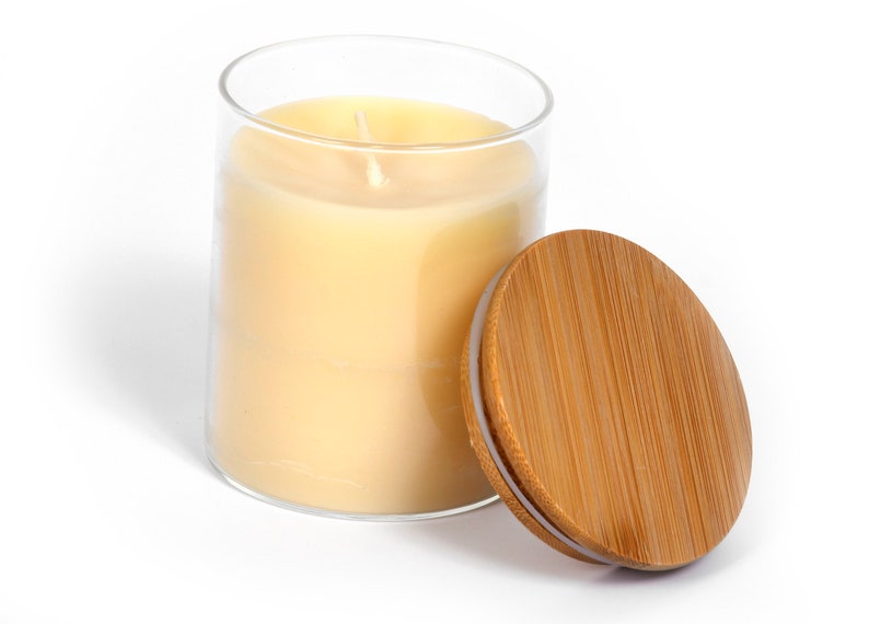 Pure Beeswax Aromatherapy Jar Candle with Pure Essential Oils - USA Bees Wax in Glass Container with Bamboo Lid from BeeTheLight Honey Vanilla