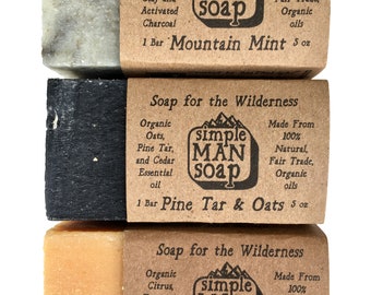 BeeTheLight SimpleMan Soap Bar with Organic & Fair Trade Essential Oils - All Natural, Handmade Bath Soap - Mountain Mint, Pine Tar and Oats