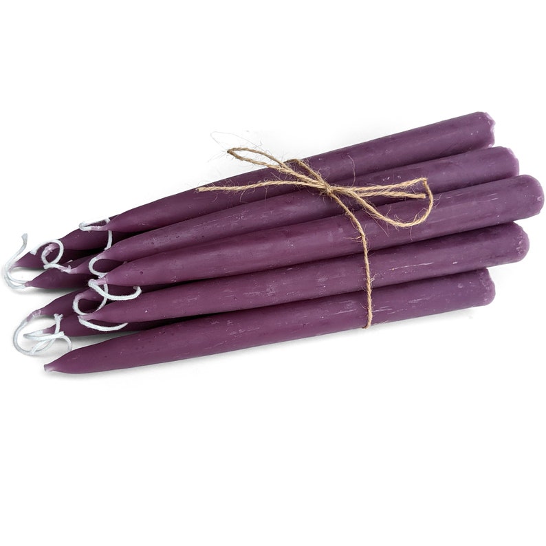 100% Pure Beeswax Taper Candles 12 Hour Burn Time Each Handmade, All Natural, Unscented Honey Candles Dipped Style Cosmic Purple