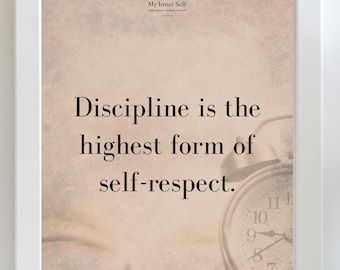 Sztuka ścienna „Dyscyplina to szacunek do siebie”, wydruk z cytatem na zegarze w stylu vintage, motywująca dekoracja biura, plakat z afirmacją Dark Academia, cyfrowe pobieranie
