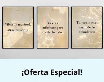 Zestaw 3 arkuszy z pozytywnymi afirmacjami, Dekrety Obfitości i Wdzięczności, Duchowa sztuka ścienna, Minimalistyczna dekoracja, Pobieranie cyfrowe