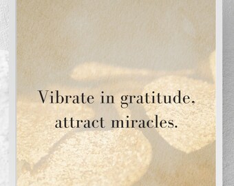 Wibruj z wdzięcznością. Przyciągaj cuda. Afirmacja ścienna, wydruk cyfrowy Prawa Przyciągania, plakat manifestacji, minimalistyczny duchowy wystrój.