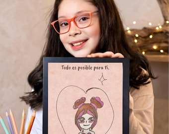 Plakat cyfrowy „Jesteś arcydziełem w trakcie powstawania” | Oryginalny rysunek artysty Cata i cytat o miłości do siebie | Dekoracja pokoju dziewczynki | Re