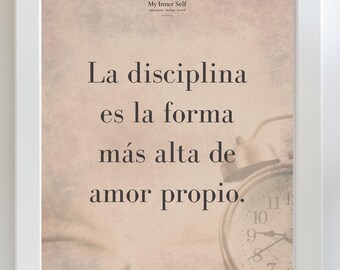 Motywujący cytat na ścianę: Miłość do siebie i dyscyplina, minimalistyczny wystrój, rozwój osobisty, druk cyfrowy w stylu vintage, standard