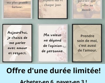 Partia 6 cytatów de Manifestation et Amour de Soi - Décoration Murale Inspirante - Art Numérique Français - Afirmacje Pozytywne - Ensem