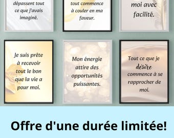 Seria 6 cytatów Abondance et Énergie Pozytywne - Décoration Murale Or et Lumière - Art Numérique Manifestation - Afirmacje Prospérité F