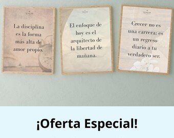 Zestaw 3 motywujących cytatów, pakiet „Rozwój i dyscyplina”, drukowana grafika ścienna, oferta 3 za 2, najwyższej jakości dekoracja duchowa, zestaw do mani