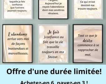 Seria 6 cytatów Abondance et Prospérité - Décoration Murale Or - Art Numérique Manifestation Argent - Afirmacje Pozytywne Français - E