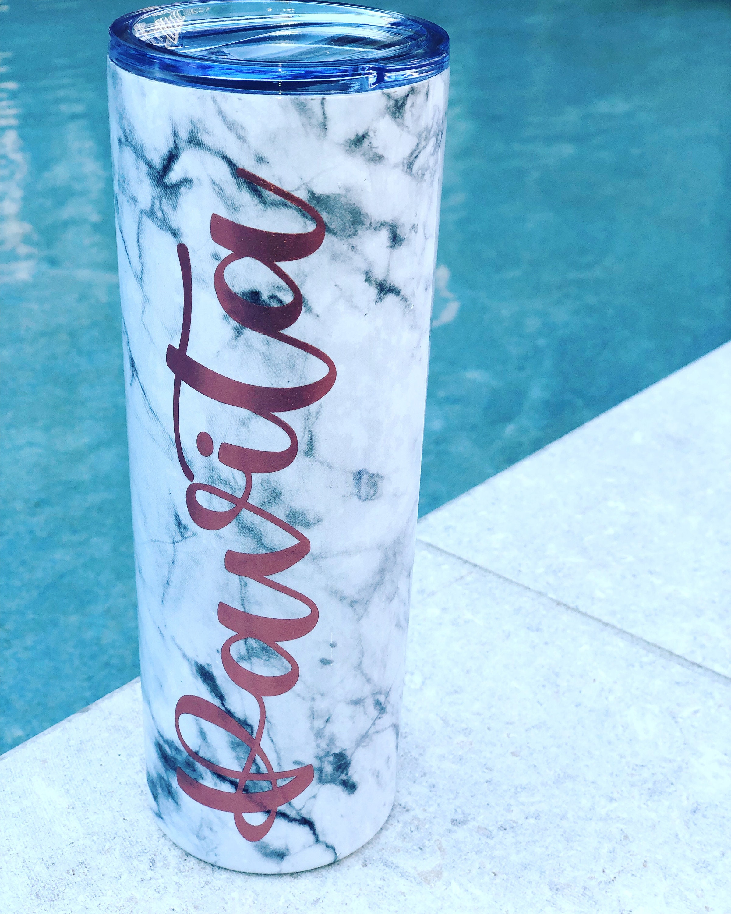 Personalized Marble Skinny Tumbler Etsy