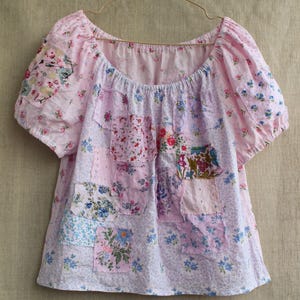Cottagecore Bohemian Patchwork Blouse - Vintage Style Floral Cotton Top.