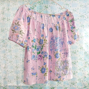 Cottagecore Bohemian Patchwork Blouse - Vintage Style Floral Cotton Top.