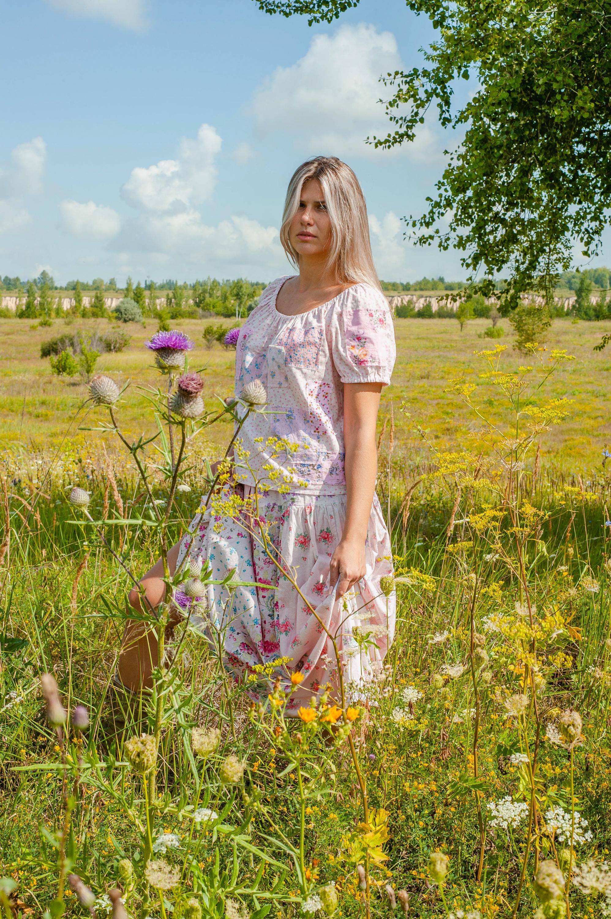 Boho floral patchwork maxi skirt - summer clothing - handmade zero waste design.