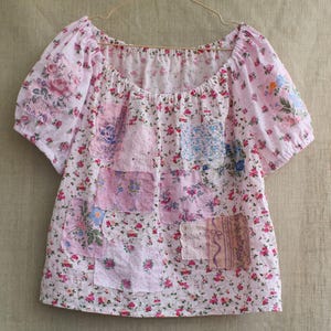 Cottagecore Bohemian Patchwork Blouse - Vintage Style Cotton Boho Top.