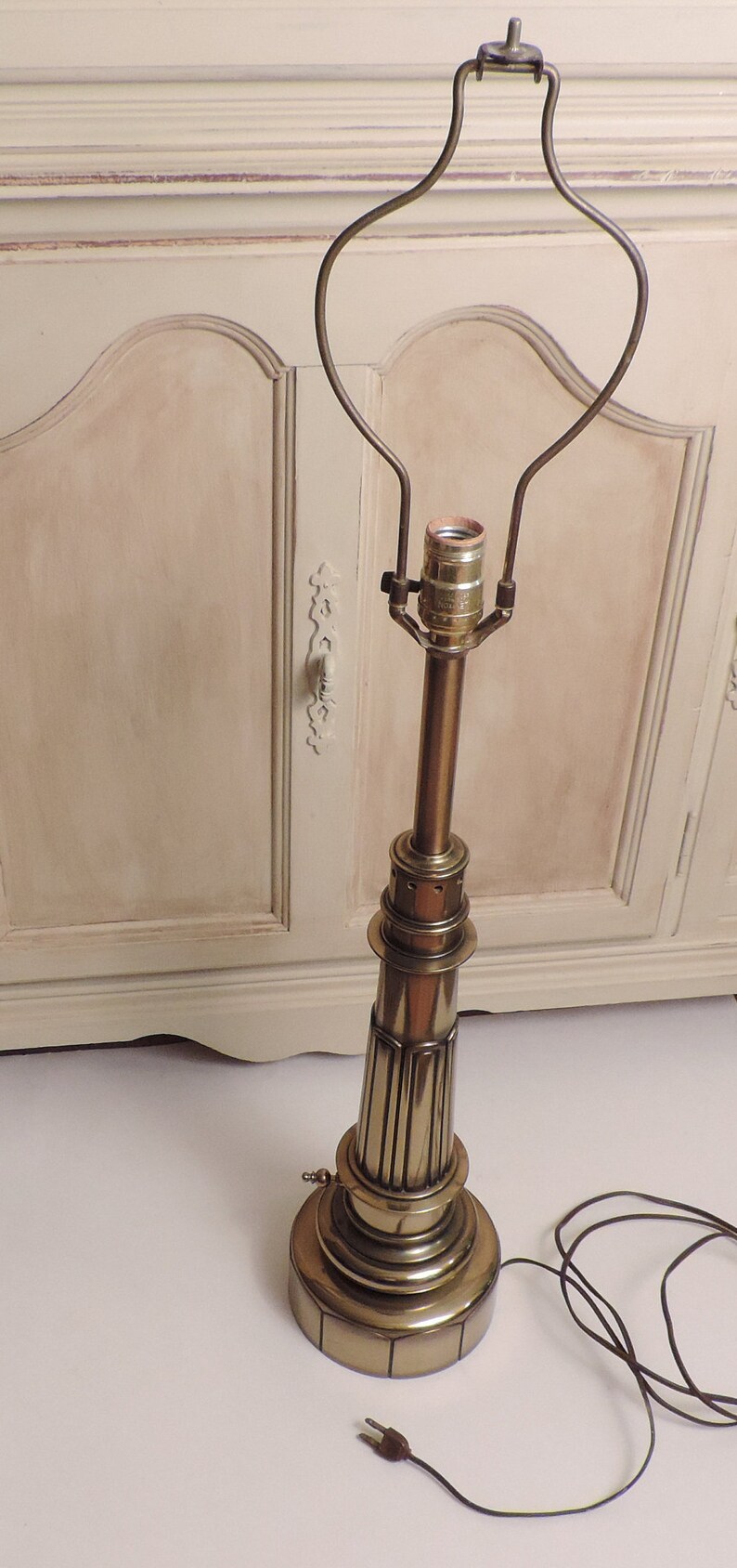 Vintage Tall Brass 3 Way Stiffel Table Lamps Mid Century Modern Art Deco Sleek