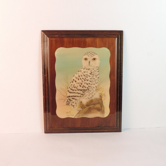 Vintage Owl Decoupage on Wood Plaque Decor Wall Hanger Mid Century Modern Birds