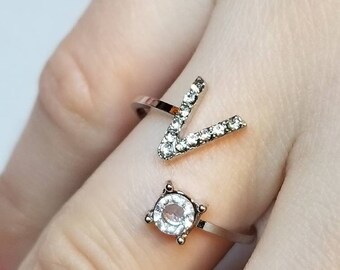 Letter V Ring Etsy