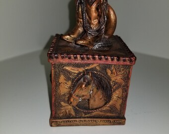 Vintage Cowboy boot trinket box jewelry box Cowboy Collector