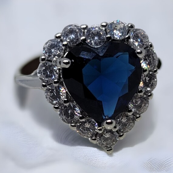 Titanic Inspired Blue Heart of the Ocean CZ Silver Adjustable Ring