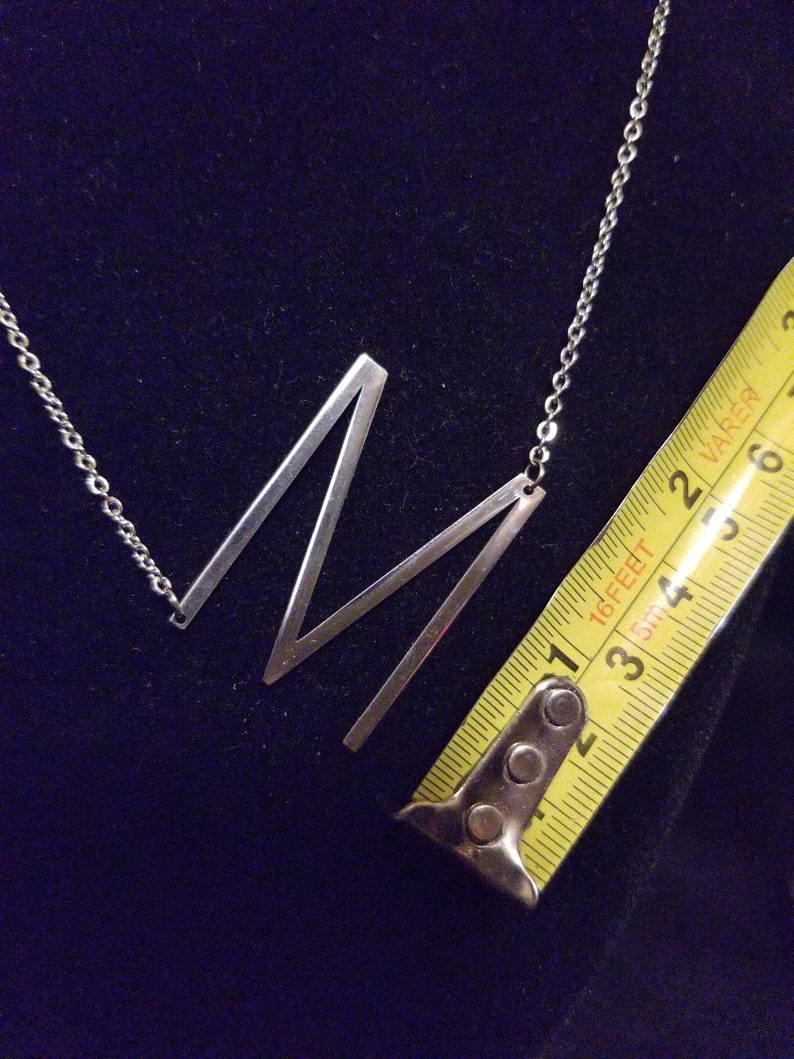 Alphabet initial large oversized M sideways letter 100/% stainless steel silver necklace