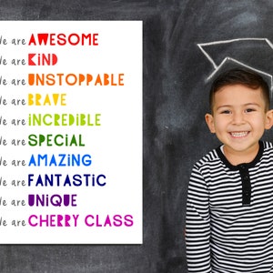 classroom affirmations poster, daily affirmations for kids, PRINTABLE classroom decor, rainbow classroom, school poster, positive art