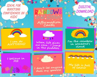 Rainbow Affirmation Cards for Kids: Positive Well-being Activity (INSTANT DOWNLOAD)
