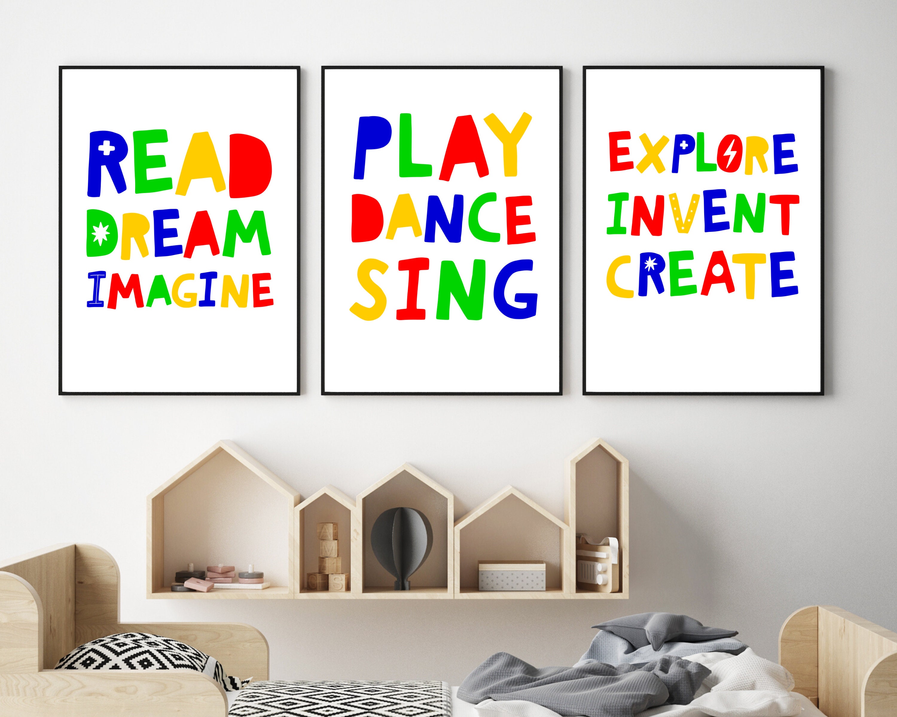 Set of 3 playroom signs creative play posters PRINTABLE Etsy España