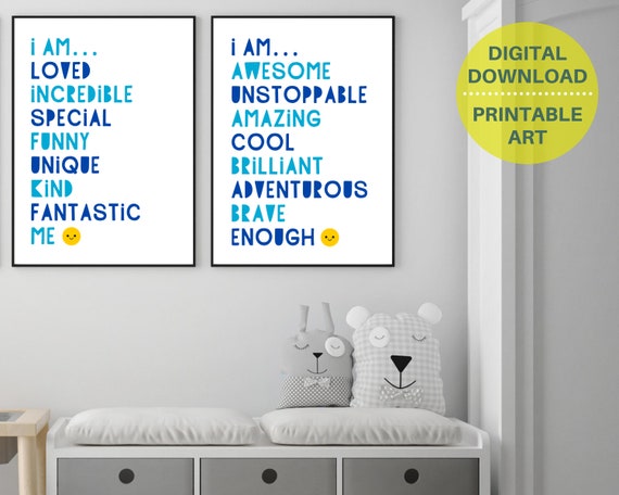 PRINTABLE Set of 2 Motivational Wall Art Posters Boys Positive