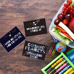 Positive Affirmationskarten für Kinder, kosmische Planeten, druckbare Aktivität für das Wachstum von Kindern, SOFORTIGER DOWNLOAD