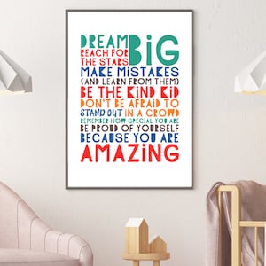 DO DRUKU plakat ze słowem Dream Big, pozytywna sztuka ścienna dla nastolatków, wystrój pokoju nastolatka, plakat z motywem nastolatka, unisexowy pozytywny cytat