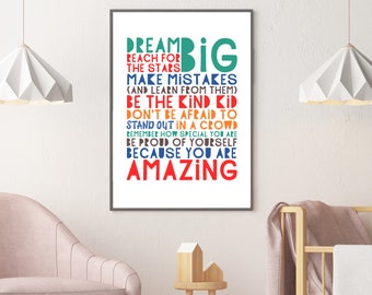 Dream Big Poster: Teen Inspirational Wall Art (Digital Download)