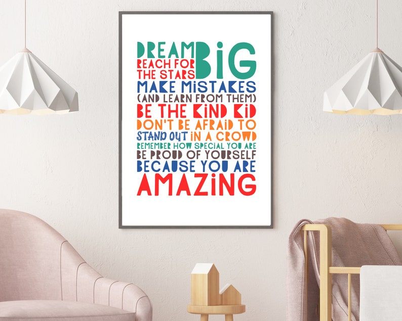 PRINTABLE Dream Big Word Art Poster Teens Positive Wall Art Etsy