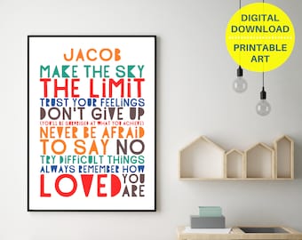 Stampa personalizzata "Non arrenderti", regalo personalizzato per ragazzi adolescenti, decorazioni per camerette per ragazzi, arte ispiratrice per ragazzi adolescenti, citazioni positive per ragazzi, STAMPABILE
