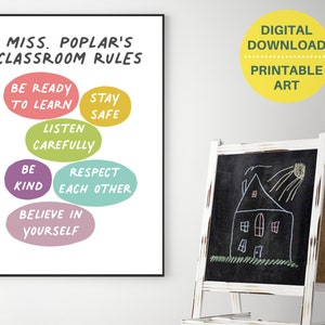 Impresión de reglas de decoración del aula, letrero personalizado del aula, regalos para maestros, póster imprimible, maestro, niños, escuela, aprendizaje, descarga instantánea