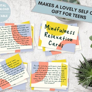 Tarjetas de relajación de atención plena, alivio del estrés para adolescentes, tarjetas imprimibles conscientes, regalo de cuidado personal para adolescentes, regalos de atención plena, paquete de atención