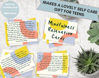 Mindfulness relaxation cards, stress relief for teens, mindful printable cards, self care gift for teen, mindfulness gifts, care package