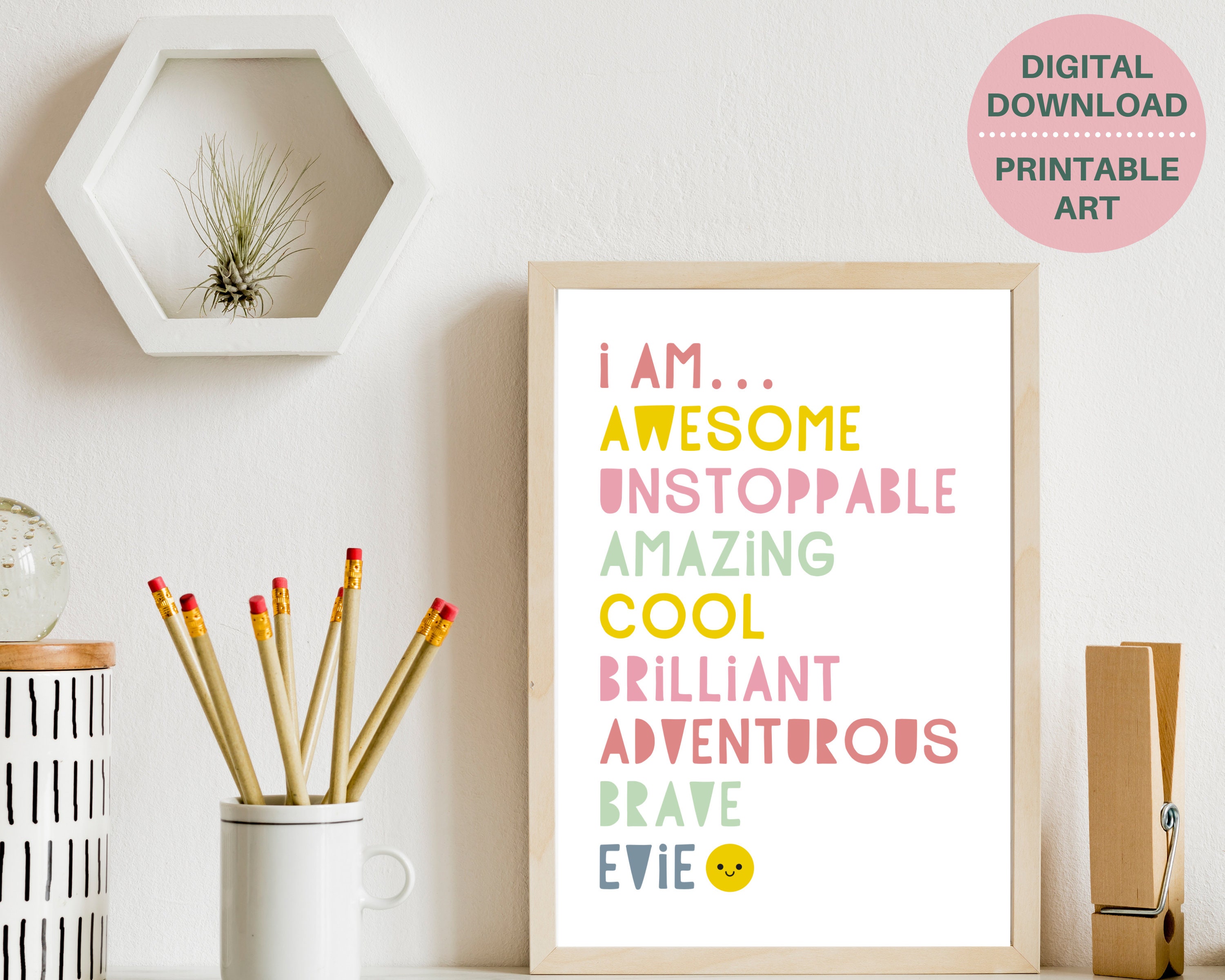 Girls Bedroom Decor Printable I Am Awesome Girls Personalised Print Gift For Girl Custom Girls Name Sign Girls Inspirational Quote