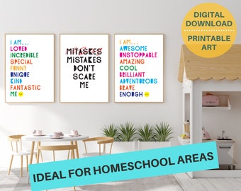 3 classroom motivational quote digital poster prints, positive wall art for kids, classroom decor, classroom prints bundle, INSTANT DOWNLOAD