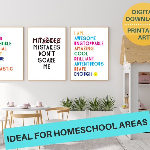 3 classroom motivational quote digital poster prints, positive wall art for kids, classroom decor, classroom prints bundle, INSTANT DOWNLOAD