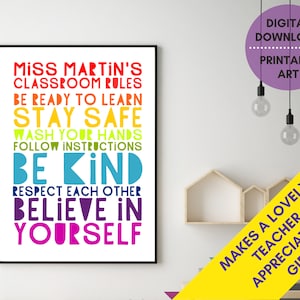 Teacher gift, PRINTABLE Stay Safe, Be Kind poster, classroom rules sign, custom teacher appreciation, classroom decor, educational print