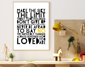 Inspirational Teen Room Art: Positive Quote Monochrome Print (Digital Download)