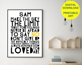 PRINTABLE positive quote personalized poster, custom teen wall art, teen room decor, teen inspirational poster, monochrome word art print