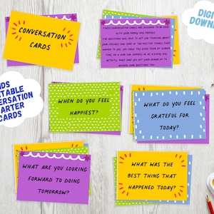 Tarjetas de conversación, juego de inicio de conversación para niños, actividad de encierro para familias, bienestar, juego familiar, juego educativo, IMPRIMIBLE
