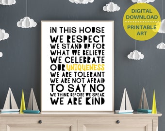 PRINTABLE Respect poster, family rules print, home wall decor, We Are Kind word art, kids house rules, positive family quote, Inspirational