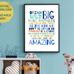 PRINTABLE encouragement quote poster, gift for teen boy, blue room decor, teen word art, teens inspirational quote print, positive wall art