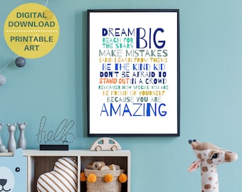 Inspirierender Teenager Spruch Print: Blaues Zimmer Dekor (Digitaler Download)