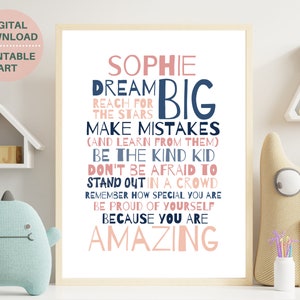 Personalized teen girls inspirational quote print, PRINTABLE custom art for girl, teens room decor, teen girl wall decor, self care gift image 1
