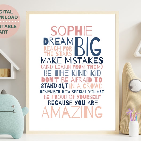 Personalized teen girls inspirational quote print,  PRINTABLE custom art for girl, teens room decor, teen girl wall decor, self care gift