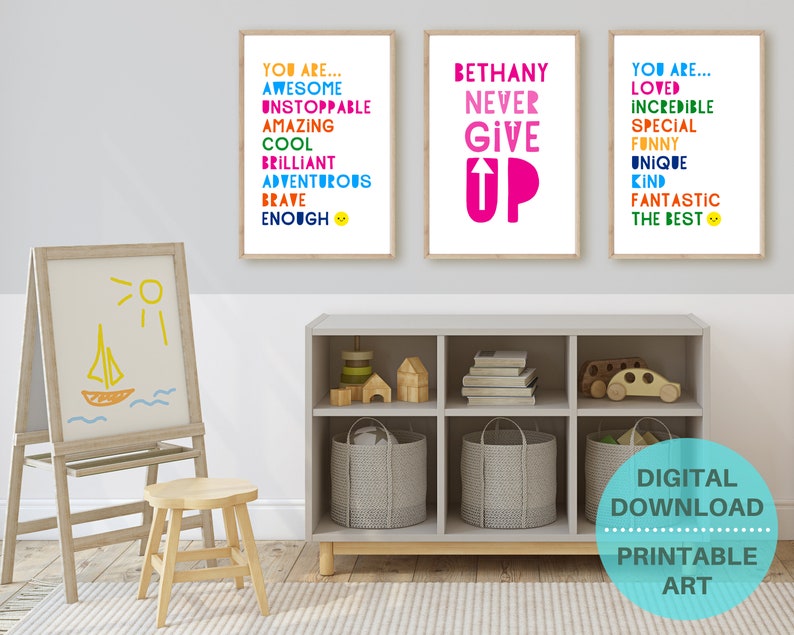 kid prints bundle self care quote downloadable prints personalized girls gift positive quote girl girl wall decor Motivational wall art