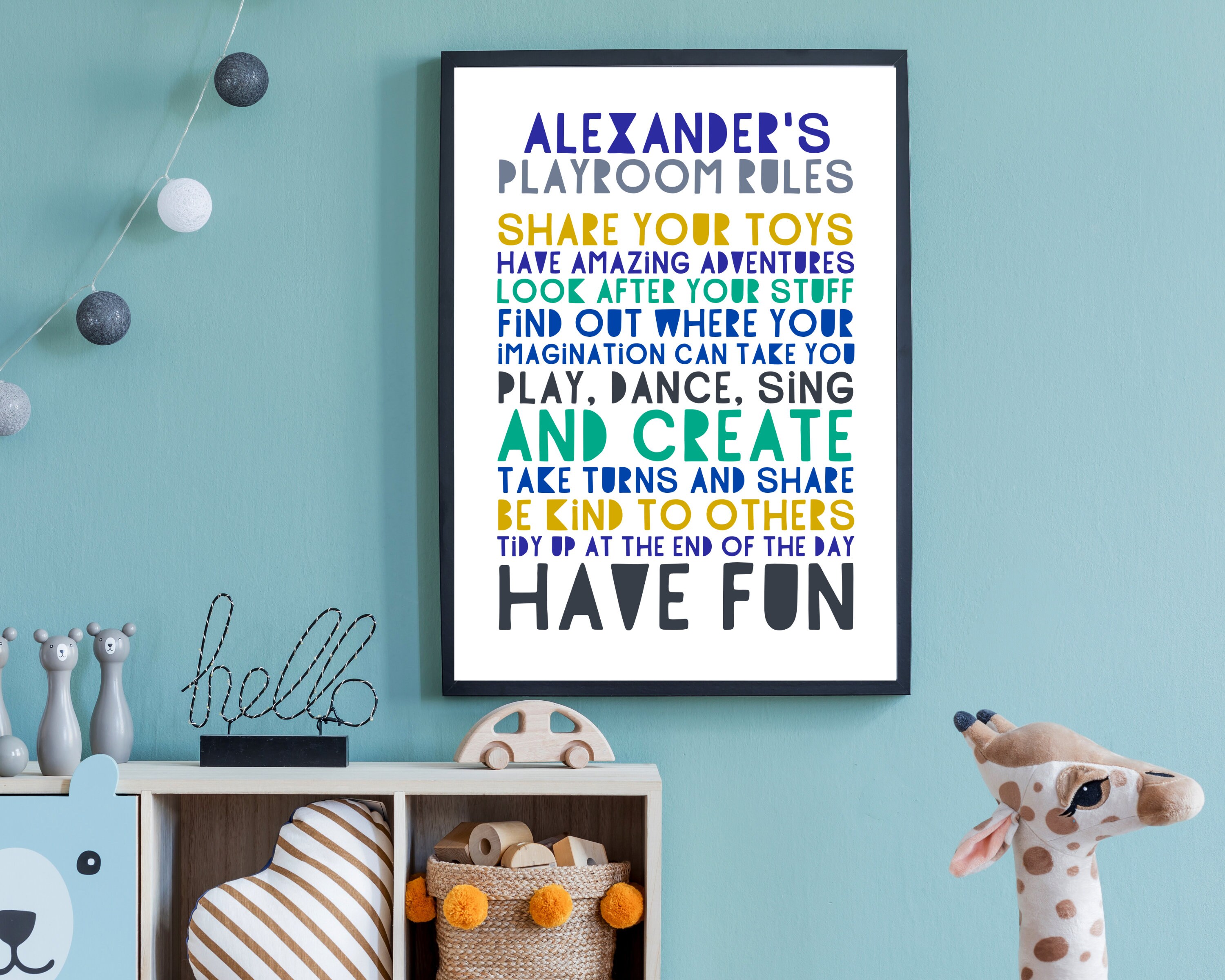 PRINTABLE playroom rules sign, personalized gift for boy
