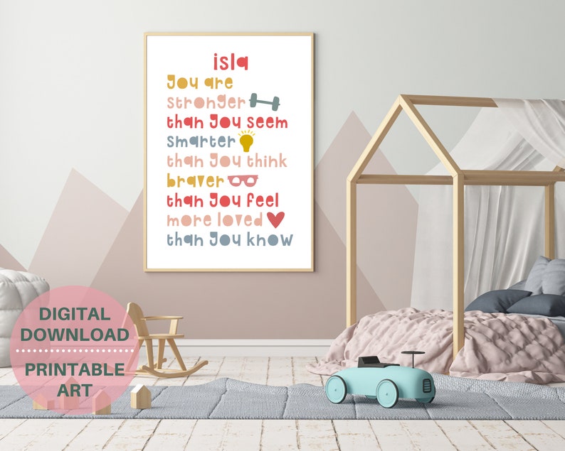 Kids affirmation art, girls personalized positive affirmation print, childs inspirational room decor, custom gift for girl, DIGITAL PRINT zdjęcie 4